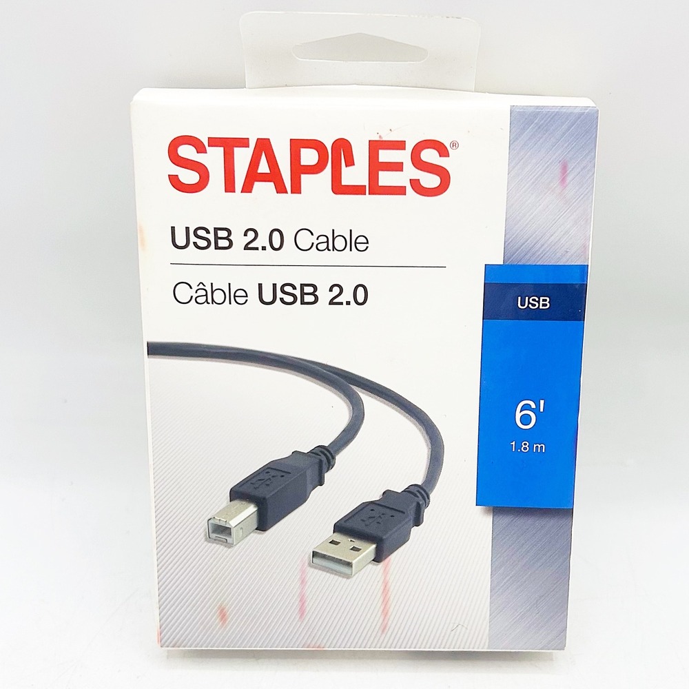 Staples USB 2.0 Cable 6ft Black New Printer Cable USB A to USB‎ B 29749